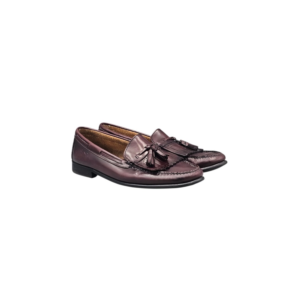 BASS Men's Size 12 D EUC USA Made Burgundy Patent Leather Tassel Loafers Shoes